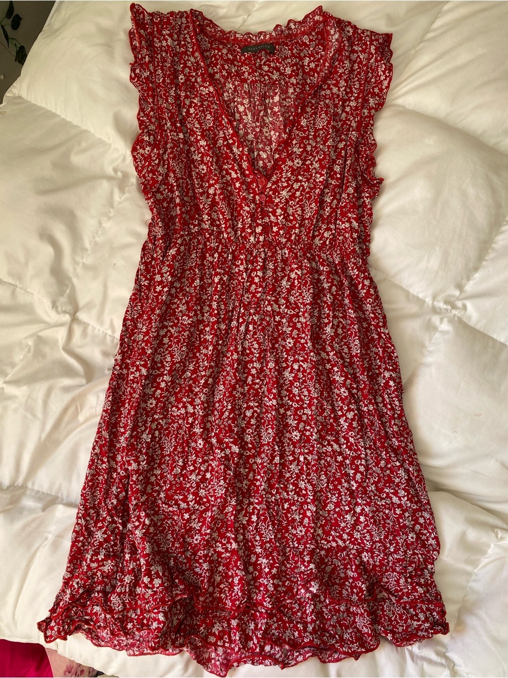 Red Floral V-Neck Sleeveless Dress